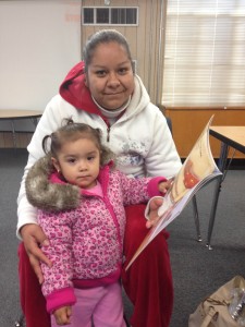 Book club parent Maria shares a story with her daughter