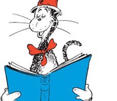 Cat in the Hat reading a book